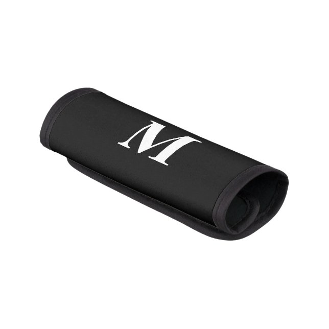 Monogram Initials Custom Name Black White Gift Luggage Handle Wrap (Angled)