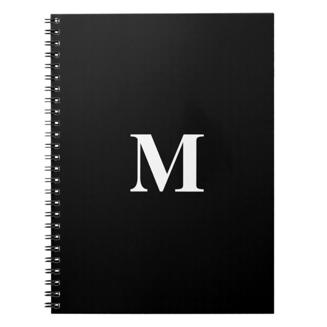 Monogram Initials Custom Name Black White Gift Notebook (Front)