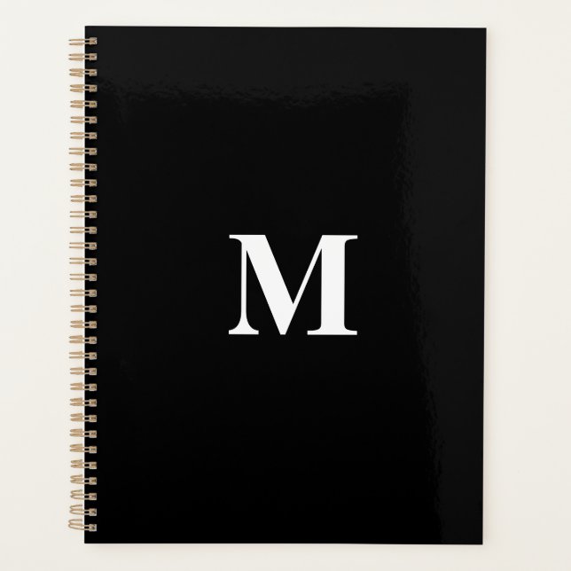 Monogram Initials Custom Name Black White Gift Planner (Front)