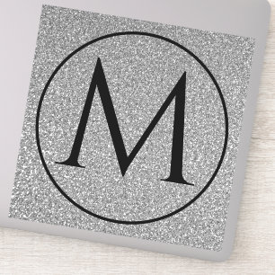 Monogram Initials Custom Name Black White Glitter Sticker