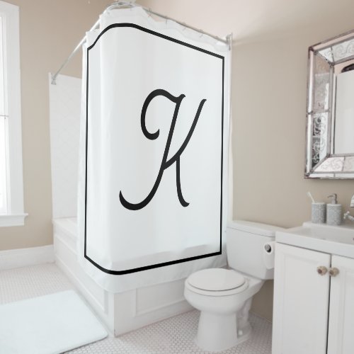 Monogram Initials Custom Name Black White Trendy Shower Curtain