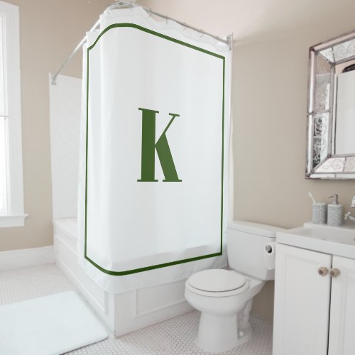 Monogram Initials Custom Name Forest Green White Shower Curtain