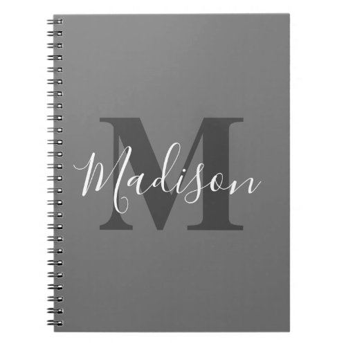 Monogram Initials Custom Name Gray White Cool Notebook