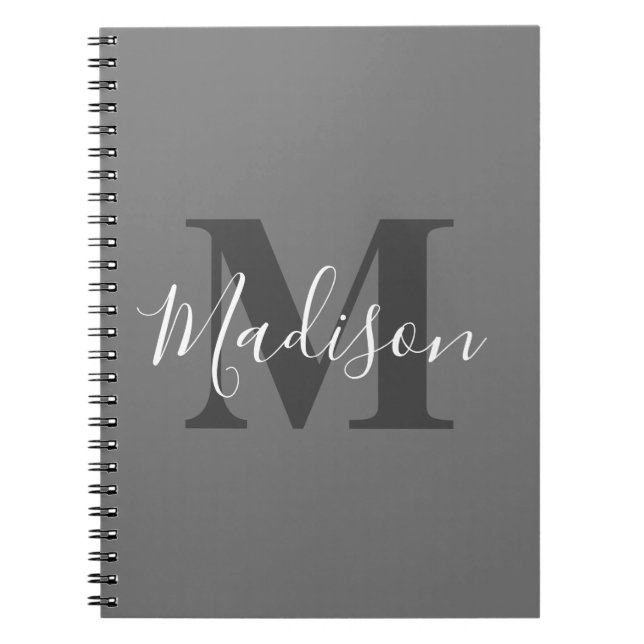 Monogram Initials Custom Name Gray White Cool Notebook (Front)