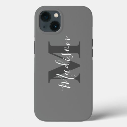 Monogram Initials Custom Name Gray White Gift iPhone 13 Case