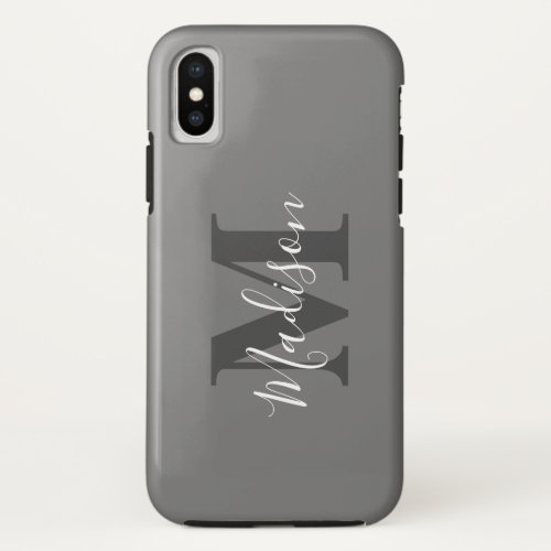 Monogram Initials Custom Name Gray White Gift iPhone XS Case