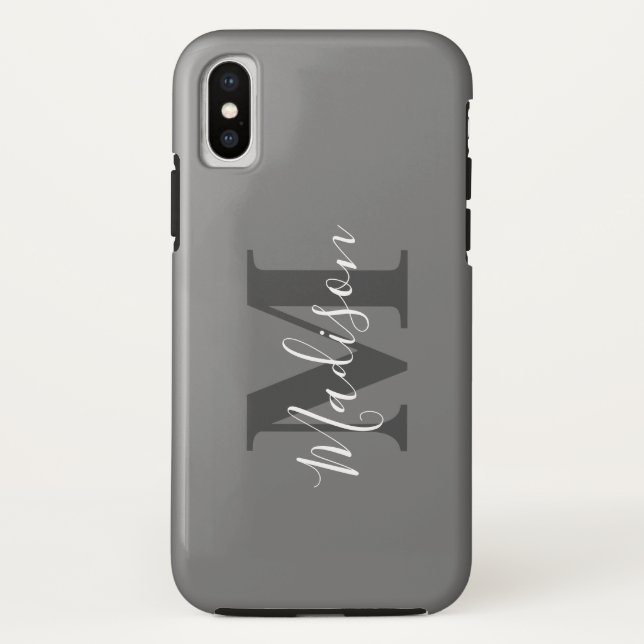 Monogram Initials Custom Name Gray White Gift Case-Mate iPhone Case (Back)