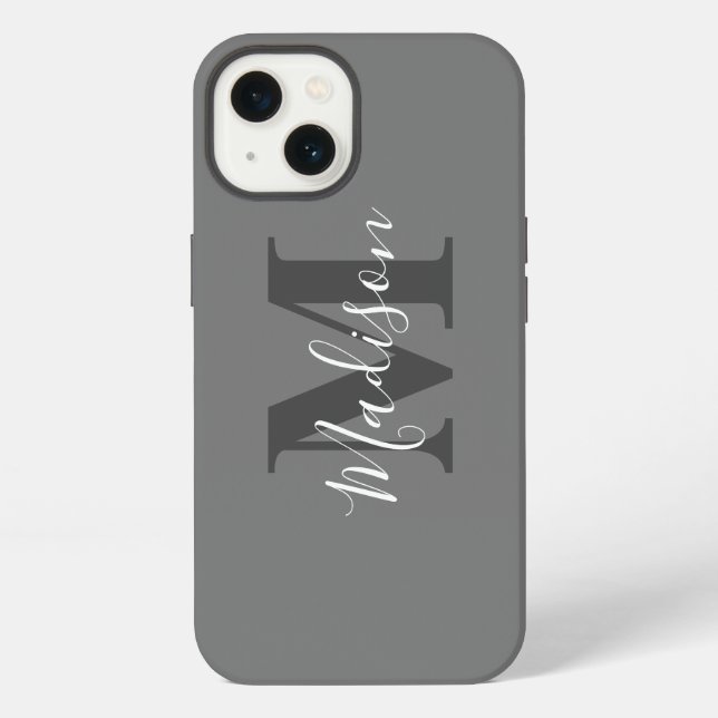 Monogram Initials Custom Name Gray White Gift Iphone Case (Back)