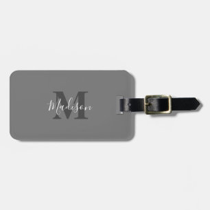Monogram Initials Custom Name Gray White Gift Luggage Tag