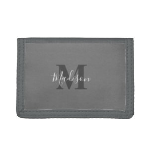 Monogram Initials Custom Name Gray White Gift Tri-fold Wallet