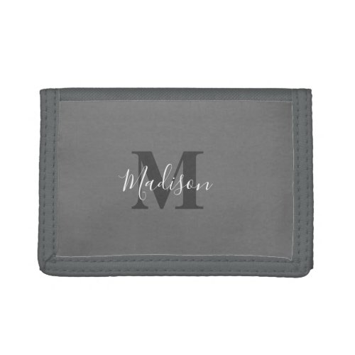 Monogram Initials Custom Name Gray White Gift Trifold Wallet
