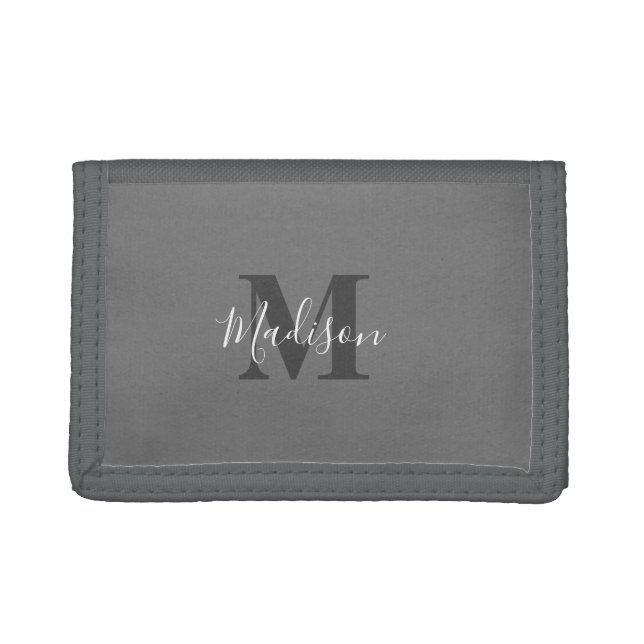 Monogram Initials Custom Name Gray White Gift Trifold Wallet (Front)