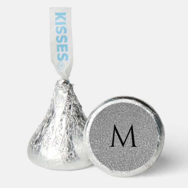 Monogram Initials Custom Name Grey Glitter Cute Hershey®'s Kisses® (Front)