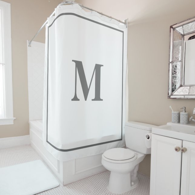Monogram Initials Custom Name Grey Gray White Cool Shower Curtain (In Situ)