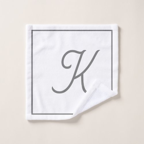 Monogram Initials Custom Name Grey Gray White Wash Cloth