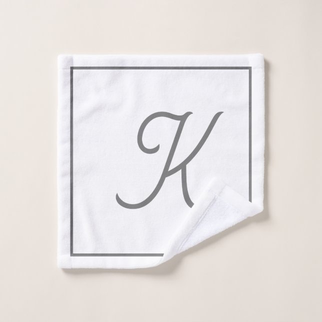 Monogram Initials Custom Name Grey Gray White Wash Cloth (Wash Cloth)