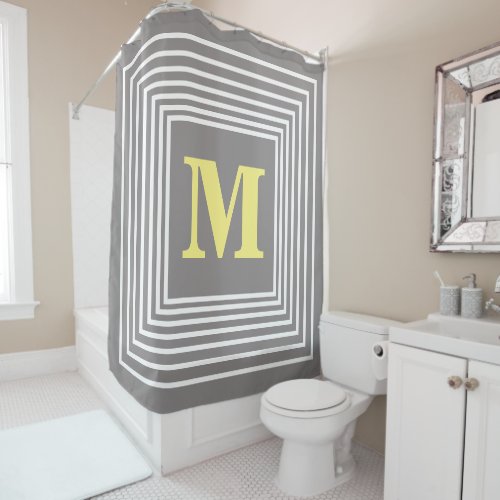 Monogram Initials Custom Name Grey White Yellow  Shower Curtain