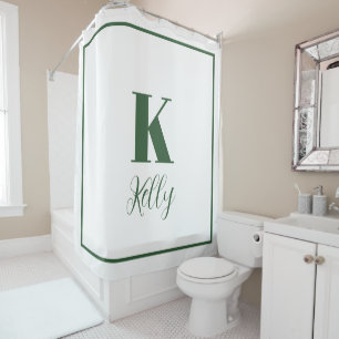 Monogram Initials Custom Name Hunter Green White Shower Curtain
