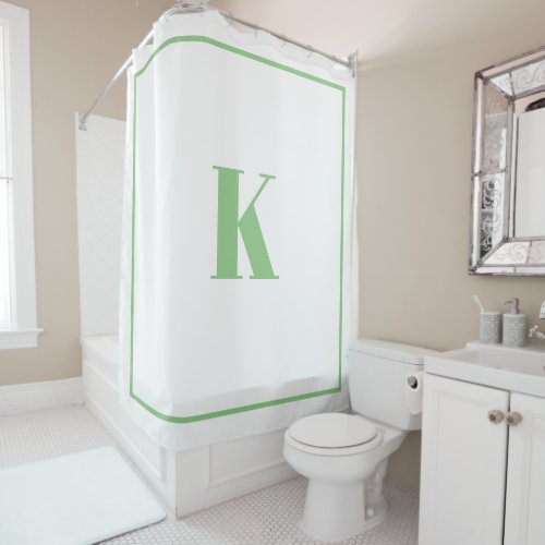Monogram Initials Custom Name Sage Green White Shower Curtain