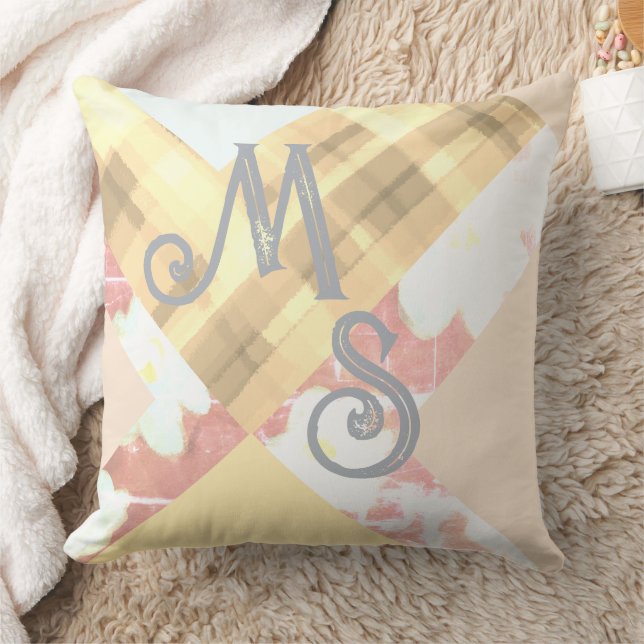 Monogram initials custom plaid floral geometric  throw pillow (Blanket)