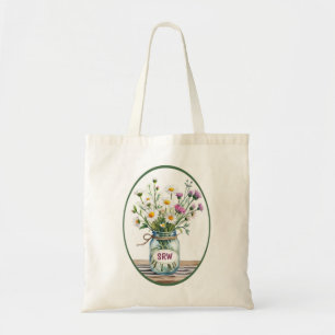 Monogram Initials Customize Wildflowers Mason Jar Tote Bag