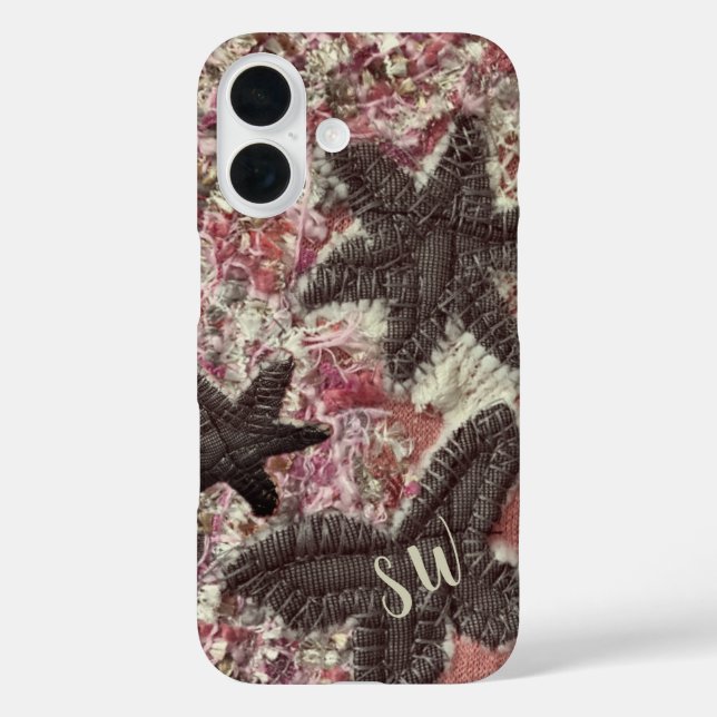 Monogram Initials Cute Peach Gray Cream Floral  Case-Mate iPhone Case (Back)