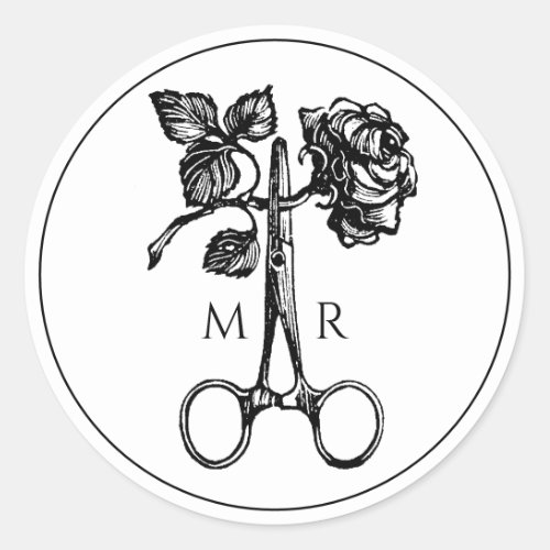 Monogram Initials Cute Rose From Garden  Classic Round Sticker