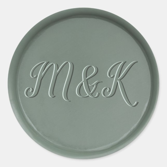 Monogram Initials Dark Sage Wax Seal Sticker (Front)