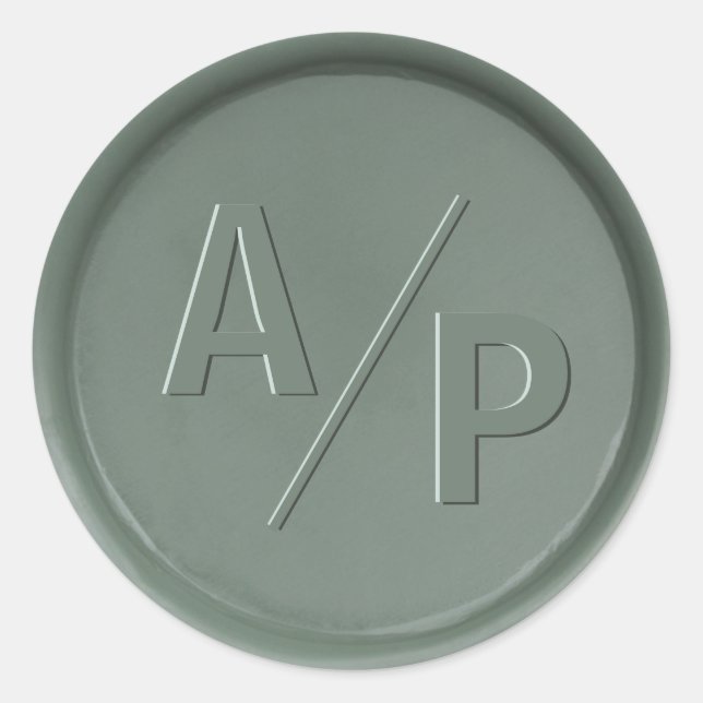 Monogram Initials Dark Sage Wax Seal Sticker (Front)