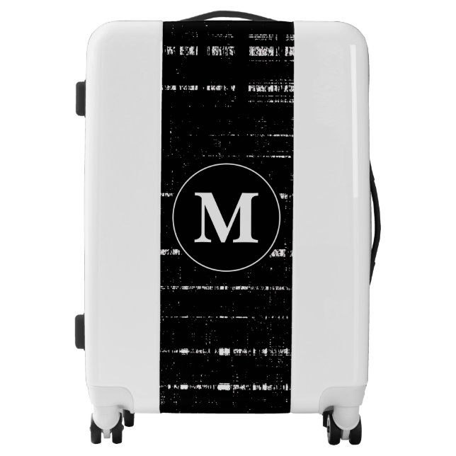 Monogram Initials Distressed White Black Patterns Luggage (Front)