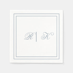 Monogram Initials Dusty Blue Minimal Wedding Napkins