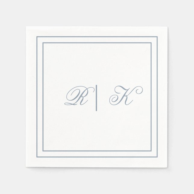 Monogram Initials Dusty Blue Minimal Wedding Napkins (Front)