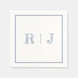 Monogram Initials Dusty Blue Modern Wedding Napkins