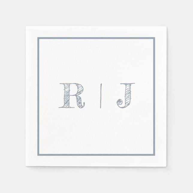 Monogram Initials Dusty Blue Modern Wedding Napkins (Front)