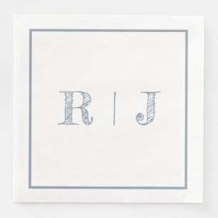 Monogram Initials Dusty Blue Modern Wedding Paper Dinner Napkins