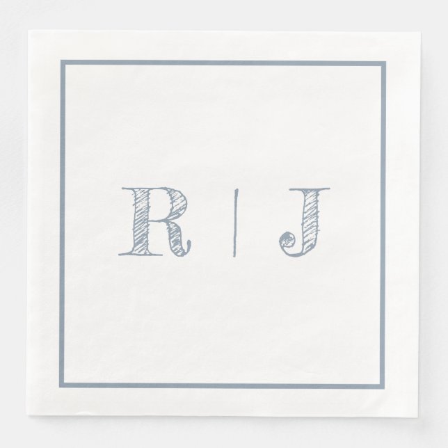 Monogram Initials Dusty Blue Modern Wedding Paper Dinner Napkins (Front)