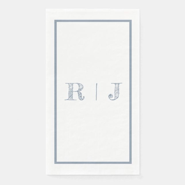 Monogram Initials Dusty Blue Modern Wedding Paper Guest Towels (Front)