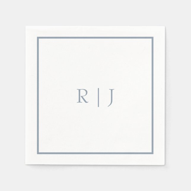 Monogram Initials Dusty Blue Simple Wedding Napkins (Front)
