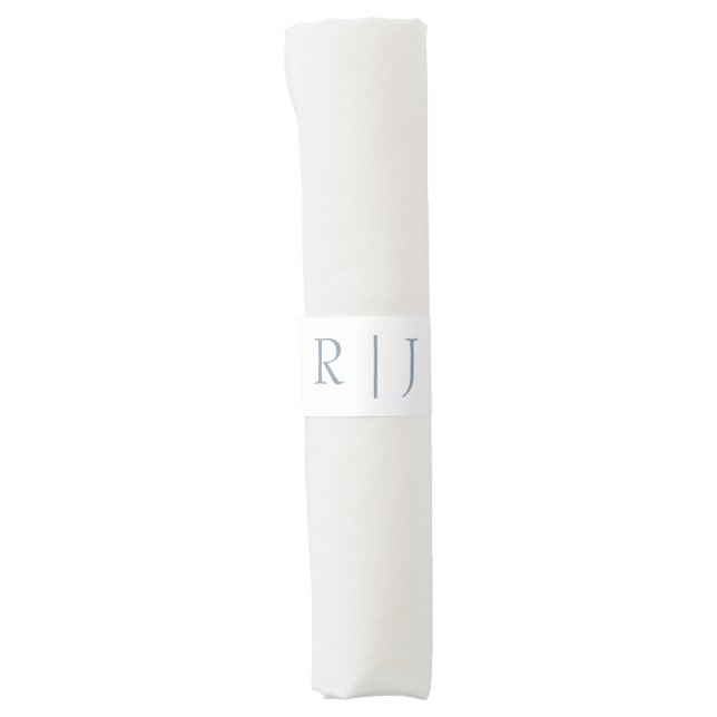 Monogram Initials Dusty Blue White Simple Wedding Napkin Bands (Front)