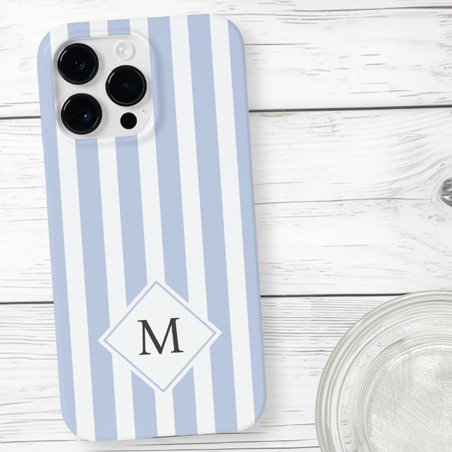 Monogram initials dusty light blue white stripes iphone case (Monogram initials dusty light blue white stripes Case-Mate iPhone case)