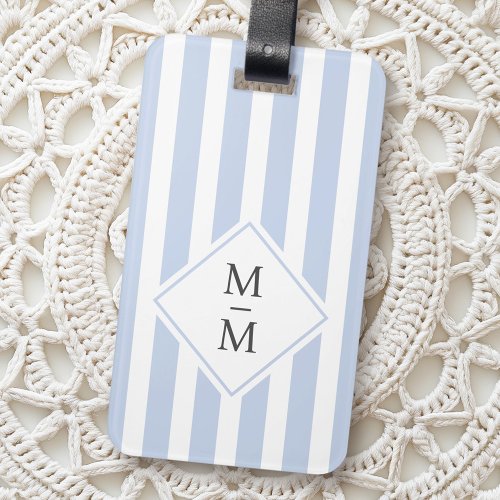 Monogram initials dusty light blue white stripes luggage tag