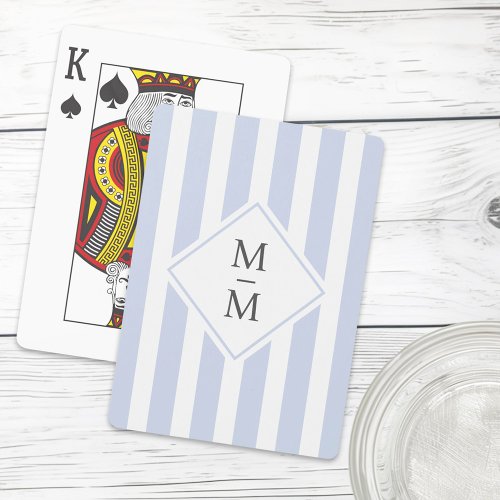 Monogram initials dusty light blue white stripes playing cards