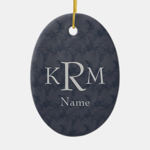 Monogram Initials Elegant Black Floral Ceramic Ornament