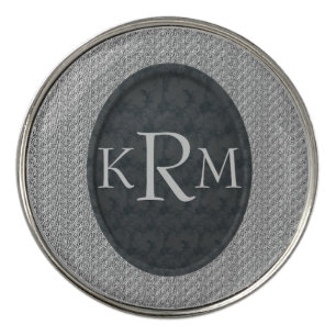 Monogram Initials Elegant Black Floral Golf Ball Marker