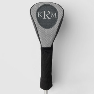 Monogram Initials Elegant Black Floral  Golf Head Cover
