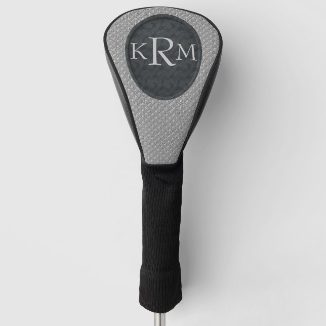 Monogram Initials Elegant Black Floral  Golf Head Cover (Front)