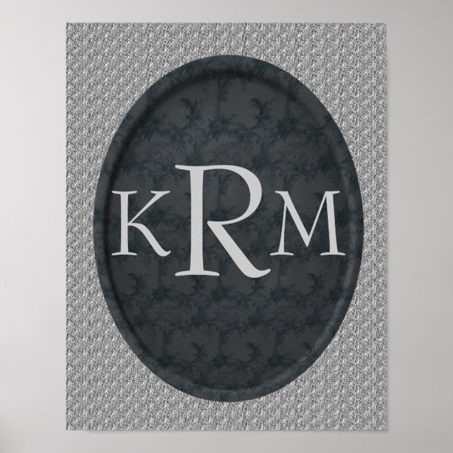 Monogram Initials Elegant Black Floral  Poster (Front)