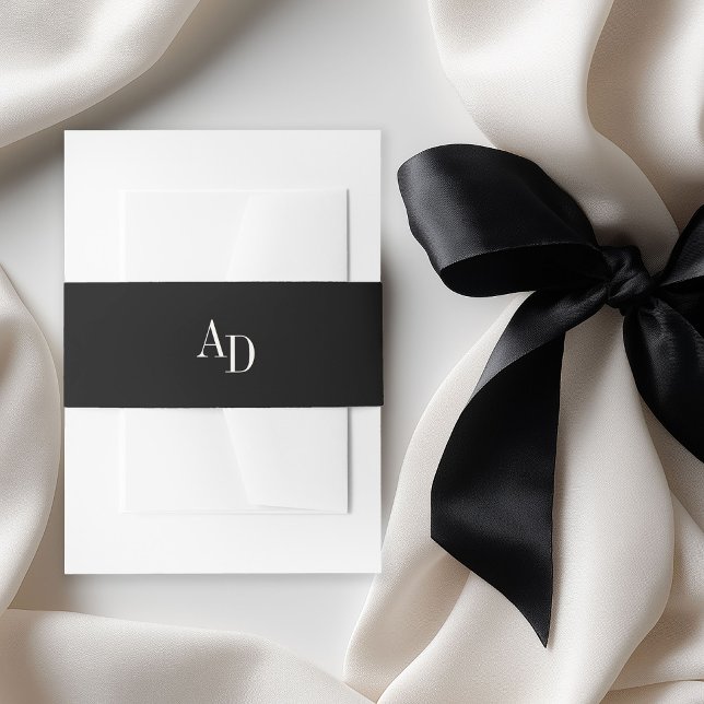 Monogram initials elegant black ivory wedding invitation belly band (Creator Uploaded)
