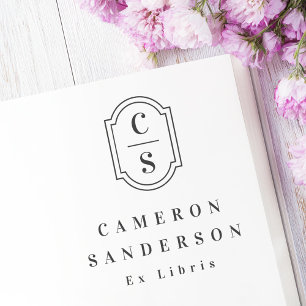 Monogram initials elegant border Ex Libris book Rubber Stamp