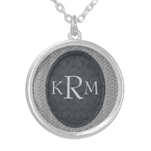 Monogram Initials Elegant Floral Personalized Silver Plated Necklace